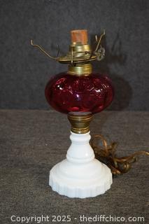 Vintage Milk, Cranberry Glass Lamp