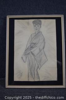 1965 Framed Pencil Drawing - 13in x 16in