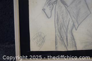 1965 Framed Pencil Drawing - 13in x 16in