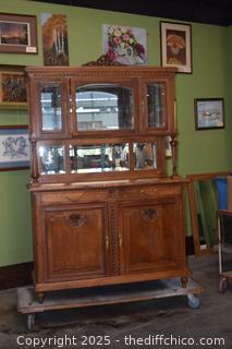 Vintage 2 Piece French Oak Hutch-55 1/4in x 20 3/4in x 102 1/2-more info below