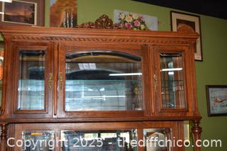 Vintage 2 Piece French Oak Hutch-55 1/4in x 20 3/4in x 102 1/2-more info below