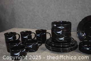 Setting for 4 Mikasa Galleria-Opus Black Dishes