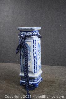 Blue and White Oriental Vase plus Stand
