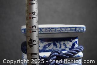 Blue and White Oriental Vase plus Stand