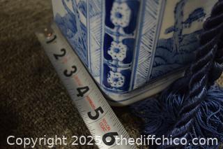 Blue and White Oriental Vase plus Stand