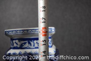 Blue and White Oriental Vase plus Stand
