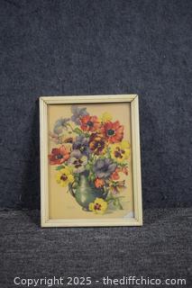 Framed Vintage Pansy's-7in x 9in