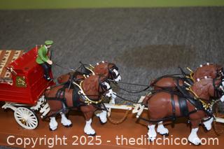 Vintage Budweiser Clydesdale  Wagon plus 8 Horses-36in x 5in x 6in