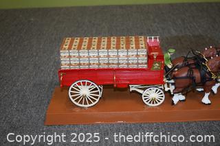 Vintage Budweiser Clydesdale  Wagon plus 8 Horses-36in x 5in x 6in