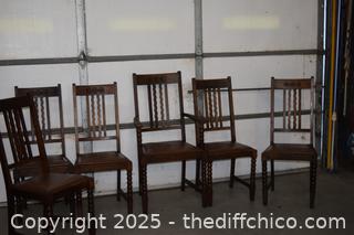 6 Vintage Oak Chairs-more info below
