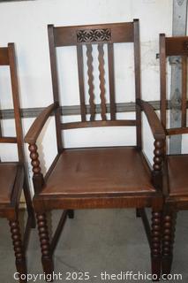 6 Vintage Oak Chairs-more info below