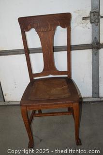 Oak Chair with Leather Seat and Carved Feet-18in x 18in x 39in