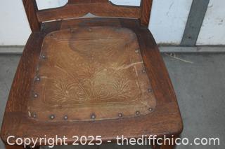 Oak Chair with Leather Seat and Carved Feet-18in x 18in x 39in