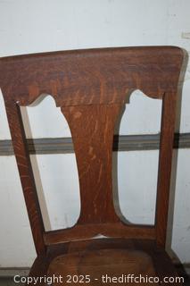 Oak Chair with Leather Seat and Carved Feet-18in x 18in x 39in