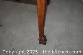 Oak Chair with Leather Seat and Carved Feet-18in x 18in x 39in