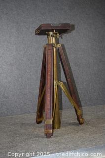 Vintage Adjustable Wood  and Brass Tripod-Crown Compact Stand