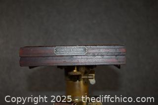 Vintage Adjustable Wood  and Brass Tripod-Crown Compact Stand