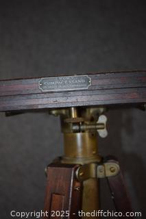 Vintage Adjustable Wood  and Brass Tripod-Crown Compact Stand