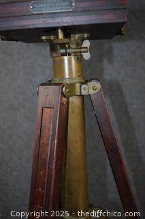 Vintage Adjustable Wood  and Brass Tripod-Crown Compact Stand
