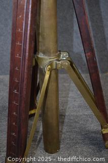 Vintage Adjustable Wood  and Brass Tripod-Crown Compact Stand