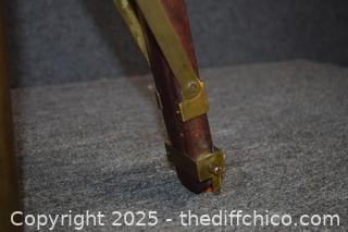 Vintage Adjustable Wood  and Brass Tripod-Crown Compact Stand