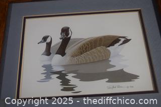 Framed Signed Duck - 12in x 10in