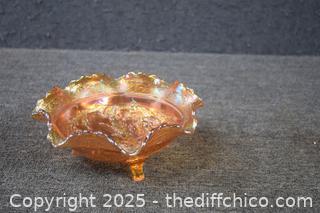 Vintage Imperial Footed Marigold Carnival Glass Bowl