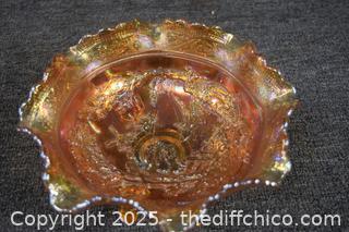 Vintage Imperial Footed Marigold Carnival Glass Bowl