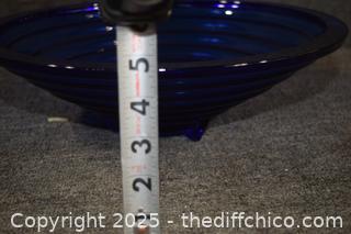 Footed Cobalt Blue Glass Bowl