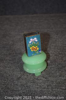 Vintage Jadeite and Cloisonné Match Box Holder