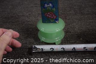 Vintage Jadeite and Cloisonné Match Box Holder