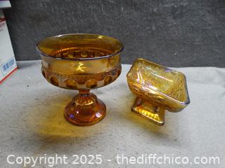 Indiana Glass King's Crown Thumbprint Pedestal Candy Dish And Candy Dish