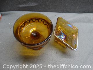 Indiana Glass King's Crown Thumbprint Pedestal Candy Dish And Candy Dish