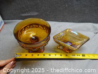 Indiana Glass King's Crown Thumbprint Pedestal Candy Dish And Candy Dish