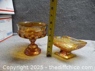 Indiana Glass King's Crown Thumbprint Pedestal Candy Dish And Candy Dish