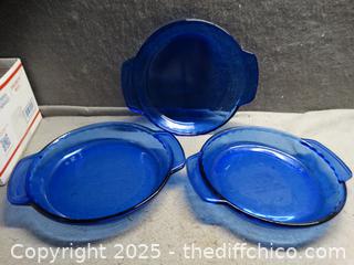 3 Anchor Pie Dishes Blue 9 "