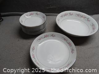 8 Dessert Cups, Large Salad Bowl 2 Salad Bowls Pageant Diamond China