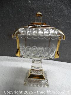 Antique Jeanette Glass Square Pedestal Candy Dish 