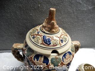 ***Vintage 1960's  Made In Germany Hand Crafted Stoneware Lidded Punch Bowl & Mugs ******