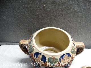 ***Vintage 1960's  Made In Germany Hand Crafted Stoneware Lidded Punch Bowl & Mugs ******