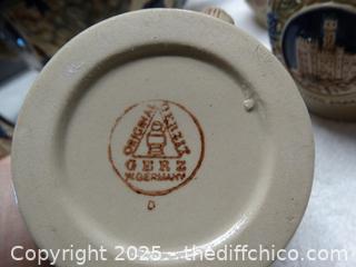 ***Vintage 1960's  Made In Germany Hand Crafted Stoneware Lidded Punch Bowl & Mugs ******