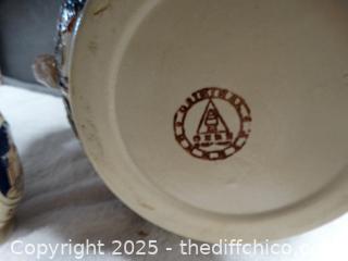 ***Vintage 1960's  Made In Germany Hand Crafted Stoneware Lidded Punch Bowl & Mugs ******