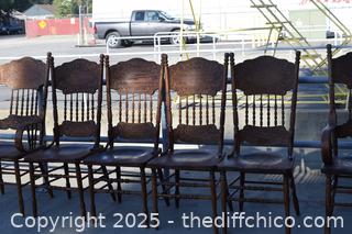 6 Vintage Oak Chairs-2 Captain Chairs-measurements below