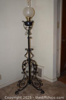 Vintage Wrought Iron Oil Lamp-Adjustable-24in x 22in x 69in