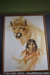 Local Artist Jan Perry Signed Indian plus Cat-31in x 41in