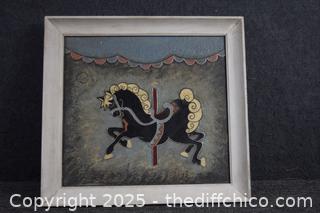 Framed Signed Carousel Horse-18in x 17in