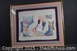 Vintage Framed Hand Made Paper Art-29in x 24in