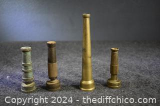 4 Vintage Brass Hose Nozzles