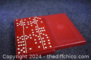 Vintage Red Dominos plus Holder 