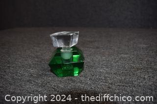 Perfume Bottle - Dark Green Bottom / Glass Top -slight chip